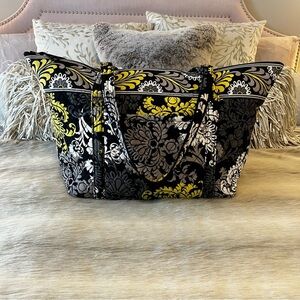VERA BRADLEY Baroque Miller Bag 2010 Travel Carryon Tote Zip Black White Yellow
